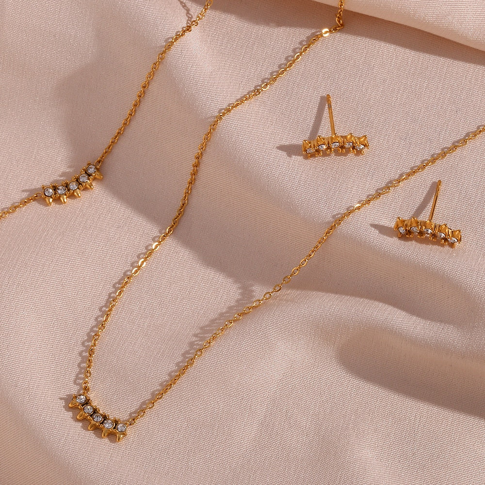 Conjunto 3 Peças Mamacita Zircônias e Ouro 18K