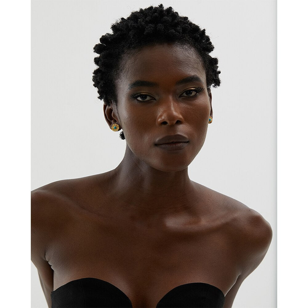 Brinco Margarida com Pedra Natural Ouro 18K