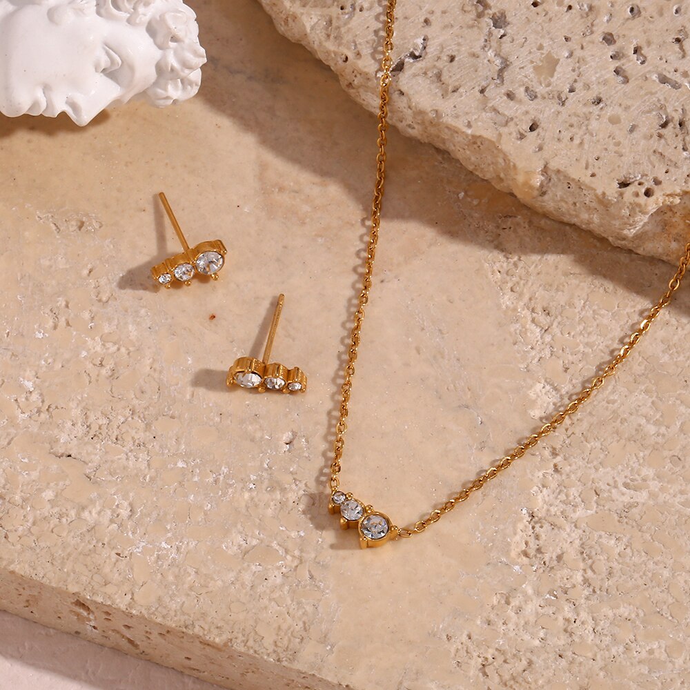 Conjunto Colar e Brincos Delicarium em Ouro 18K e Zircônias