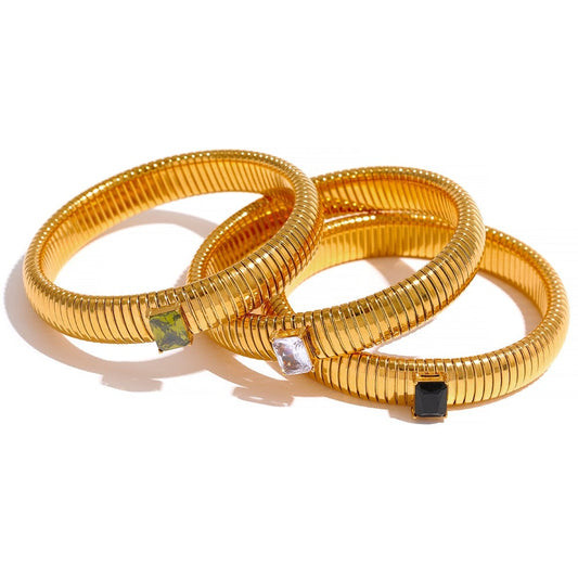 Bracelete Elástico com Pedra Solitária em Ouro 18K