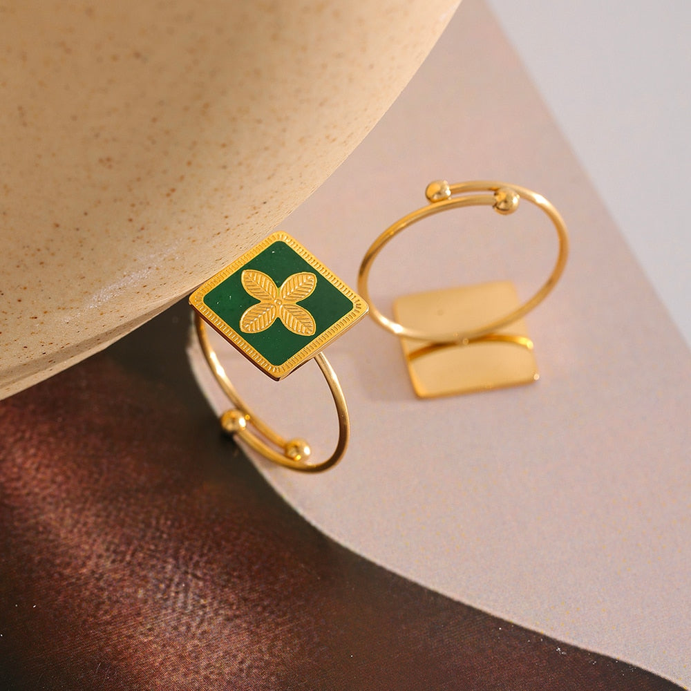 Anel Flores Esmaltadas em Ouro 18K