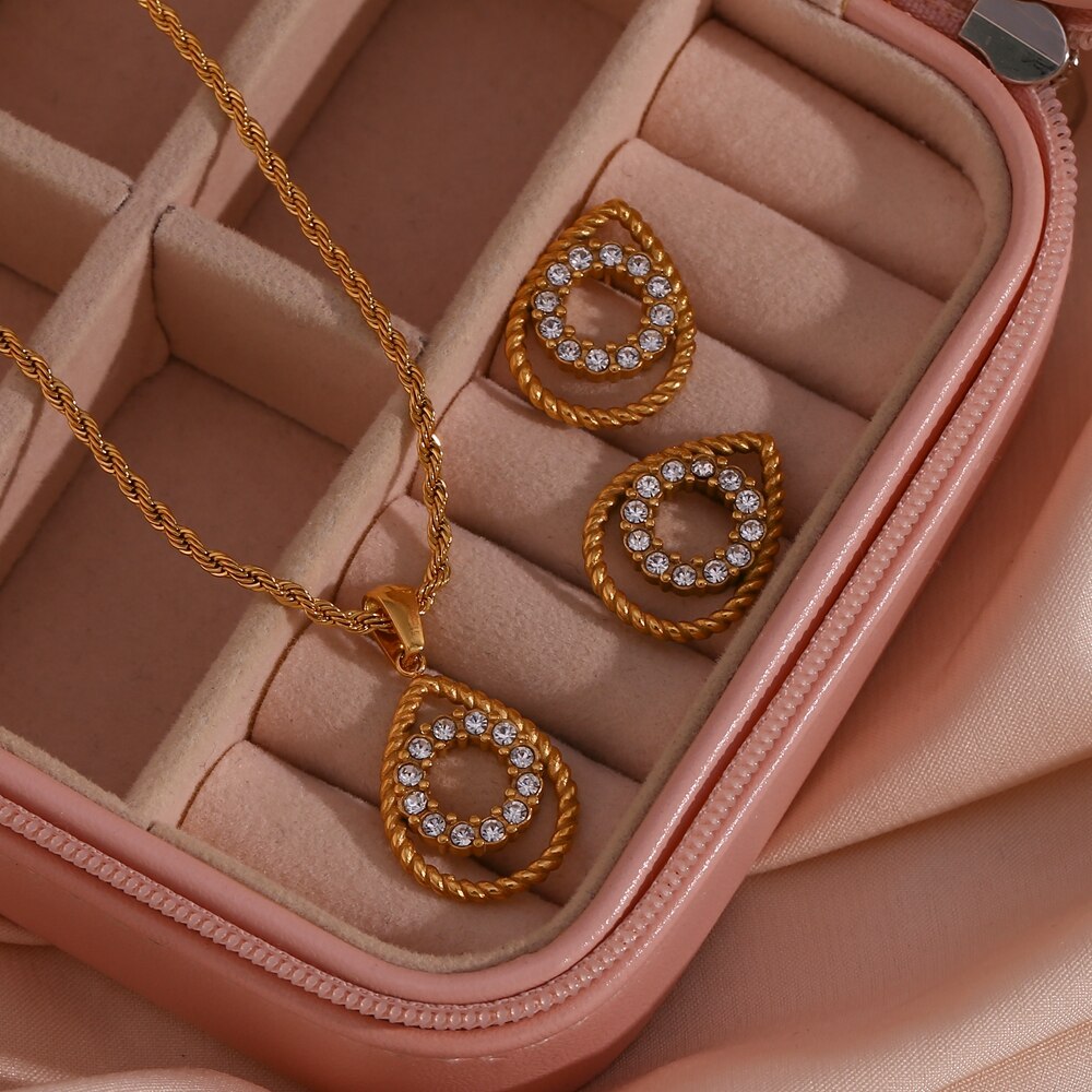 Conjunto Colar e Brincos Isla de Zircônias e Ouro 18k