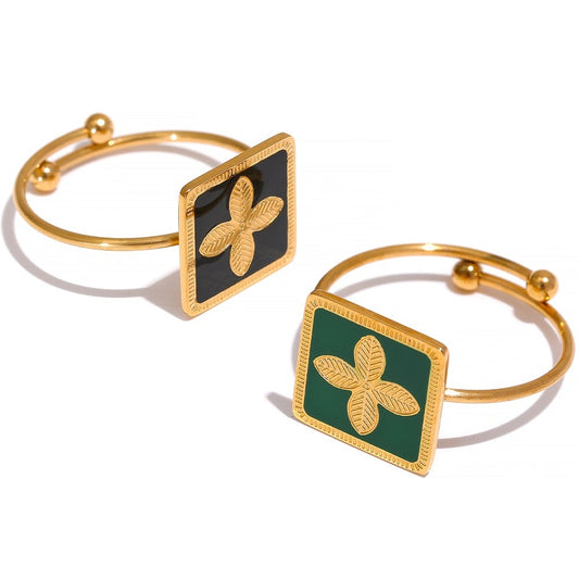 Anel Flores Esmaltadas em Ouro 18K