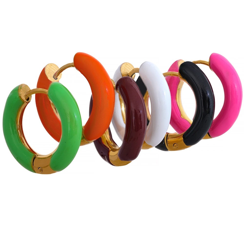 Brinco Argola Huggie Esmaltado em 6 Cores