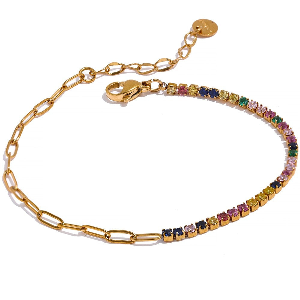 Pulseira Half Riviera de Zircônias em Ouro 18K