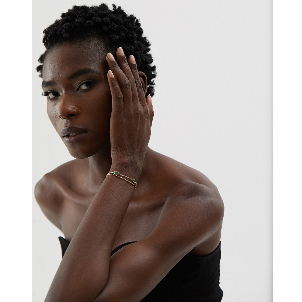 Pulseira 2 Fios Dalila Pedras Naturais em Ouro 18K