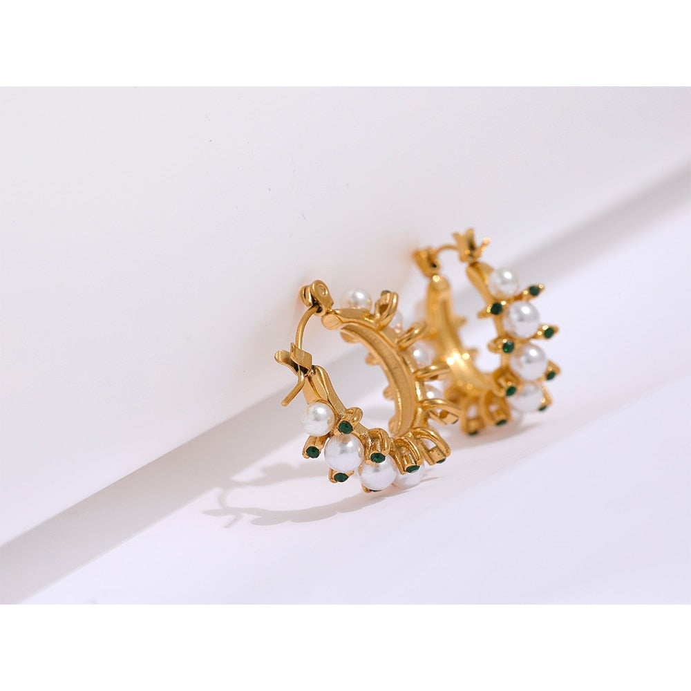 Brinco Argola Hoop Cravejado de Pérolas Barrocas Ouro 18K