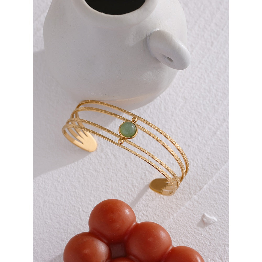 Bracelete Boho Green Stone em Ouro 18K