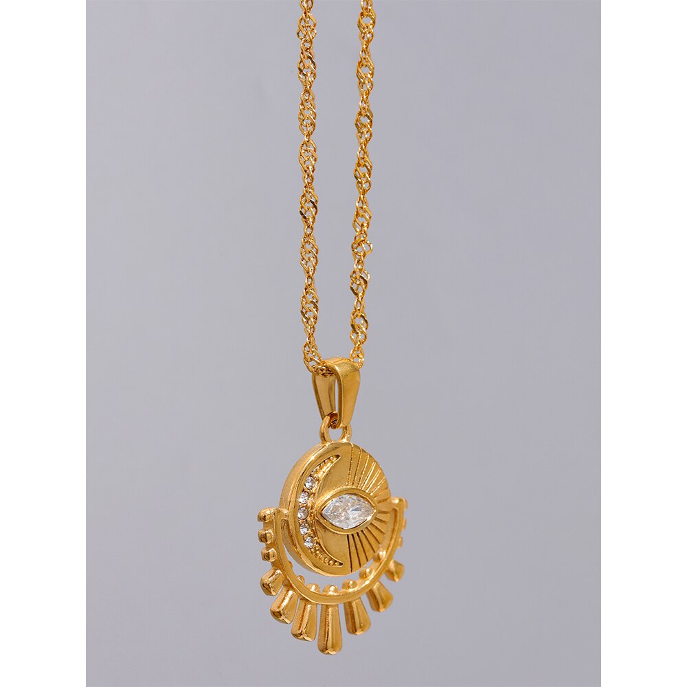 Colar Olho e Lua de Zircônias em Ouro 18K