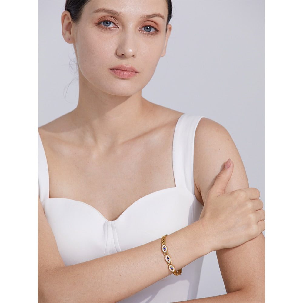 Bracelete Olho Grego em Zircônias em Ouro 18k ou Prata 925