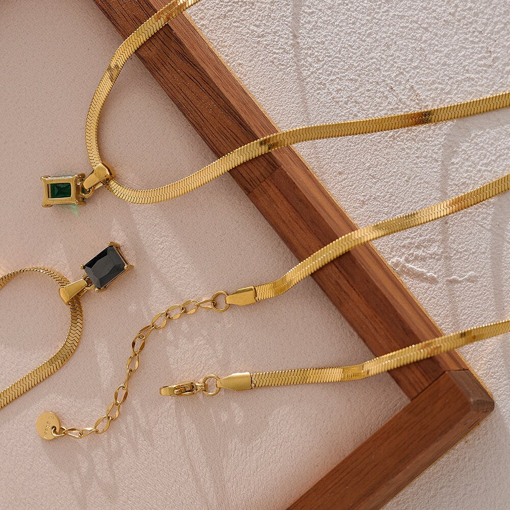 Colar Corrente de Malha com Pingente em Zircônia Ouro 18K