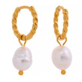 Brinco Argola Hoop com Pérola Barroca em Ouro 18K