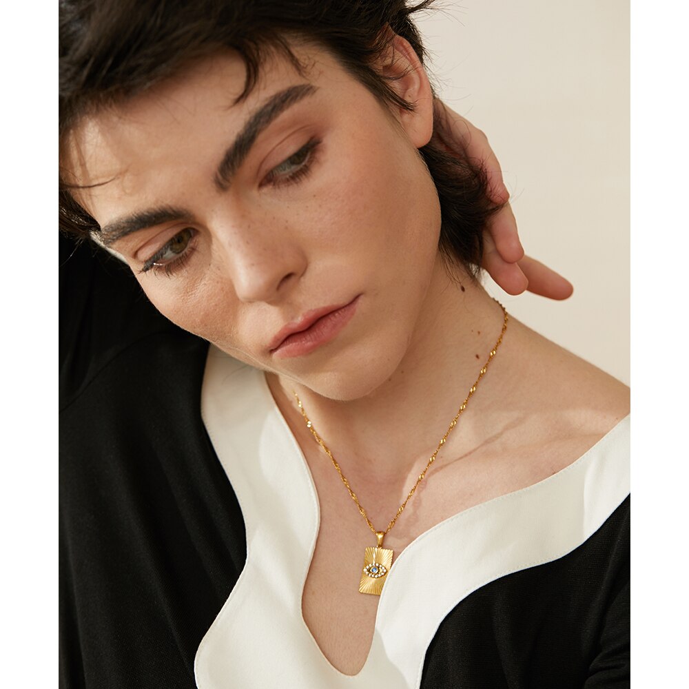 Colar Square de Olho Grego em Zircônias e Ouro 18K