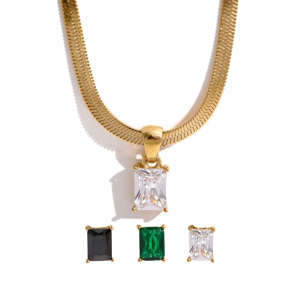 Colar Corrente de Malha com Pingente em Zircônia Ouro 18K