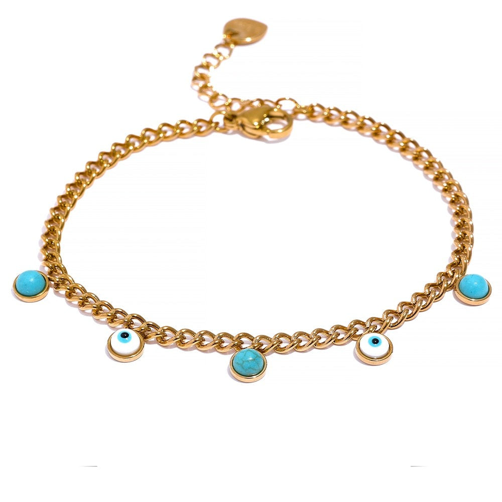 Pulseira Olho Grego em Turquesa e Ouro 18K