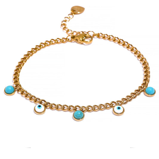 Pulseira Olho Grego em Turquesa e Ouro 18K