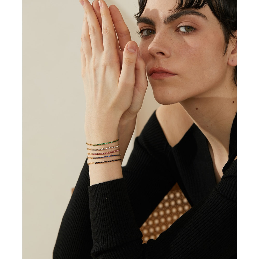 Pulseira Half Riviera de Zircônias em Ouro 18K