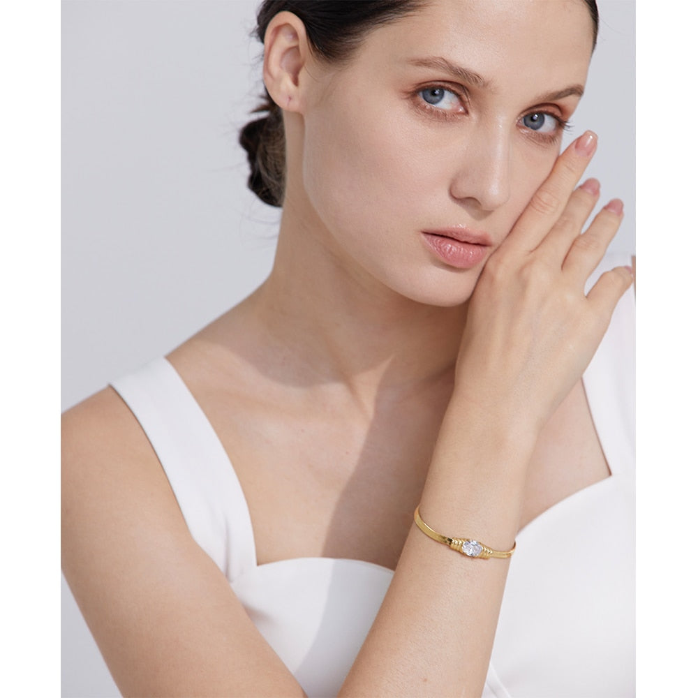 Pulseira Zircônia Solitária em Malha de Prata 925 e Ouro 18K