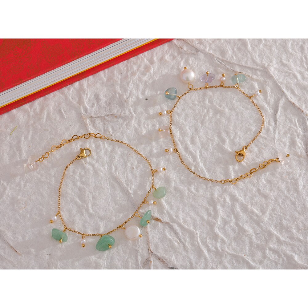 Pulseira Pedras Naturais e Pérolas Barrocas em Ouro 18K