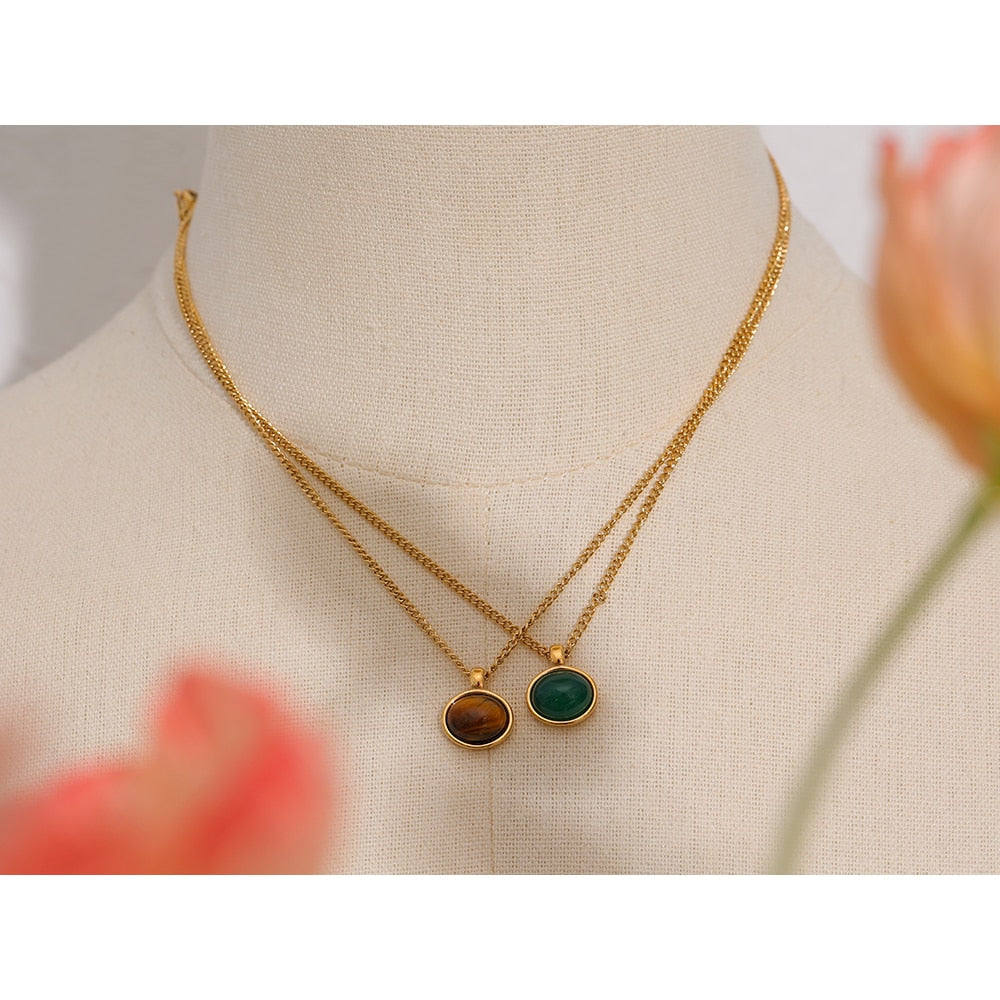 Colar Poggi em Ágata Verde ou Pedra Tigre