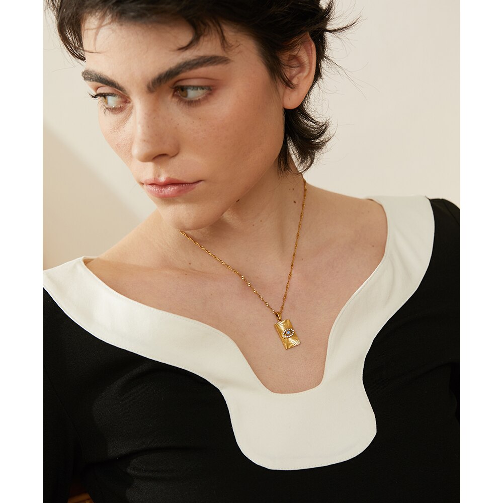 Colar Square de Olho Grego em Zircônias e Ouro 18K