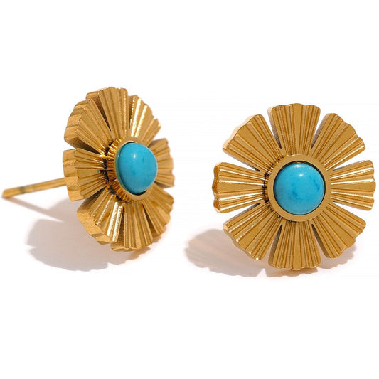 Brinco Margarida com Pedra Natural Ouro 18K