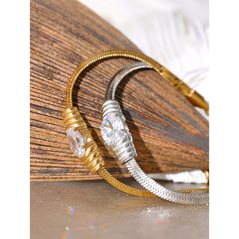 Pulseira Zircônia Solitária em Malha de Prata 925 e Ouro 18K