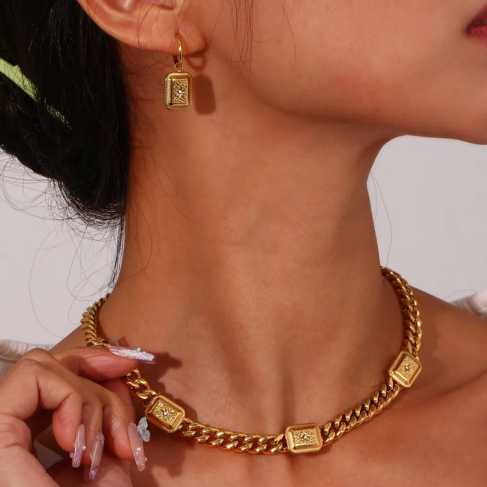 Conjunto Colar e Brincos Cubana em Ouro 18k