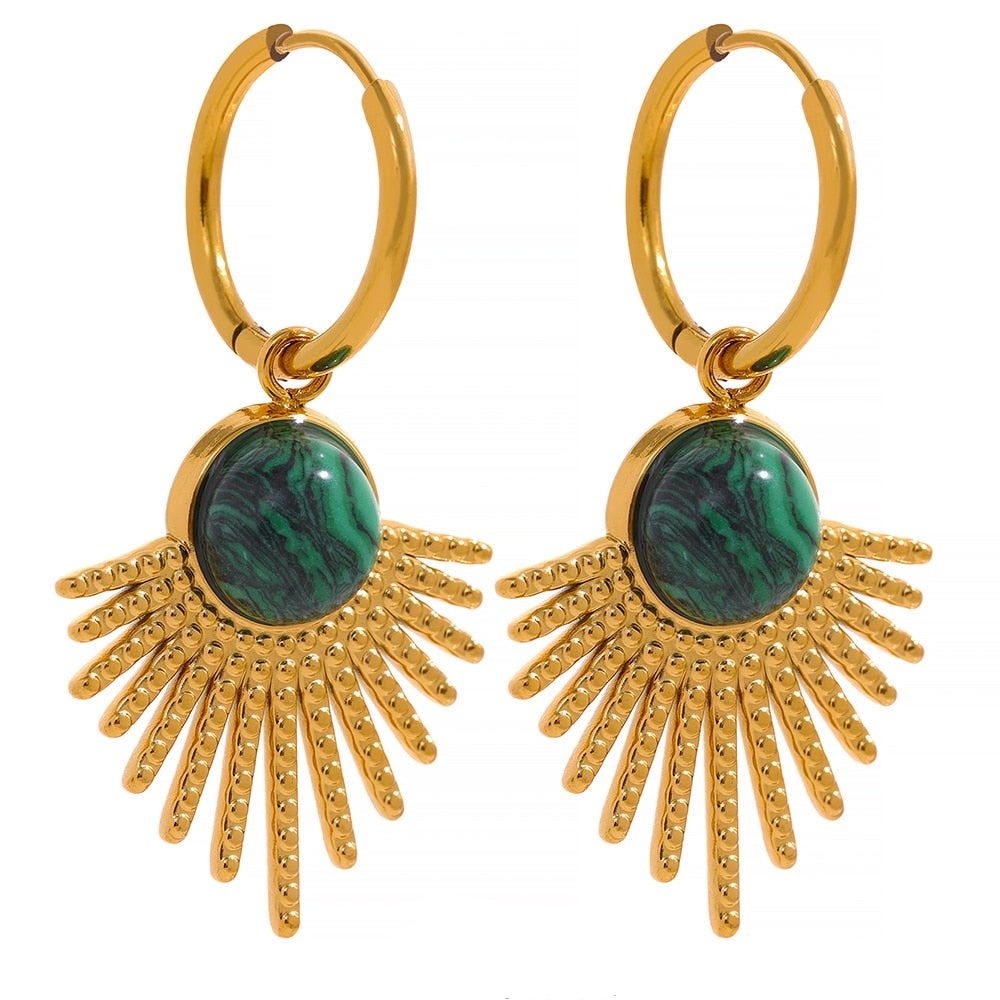 Brinco Raios Solares e Pedra Natural Ouro 18K