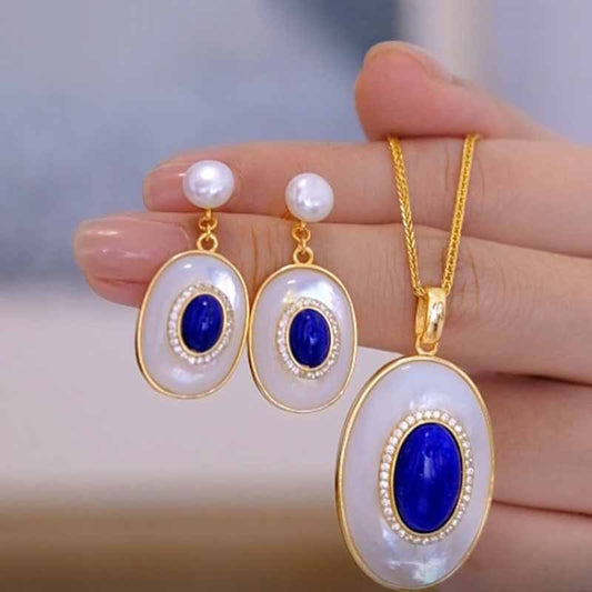 Conjunto Colar e Brincos Lápis-Lazuli em Ouro 18K