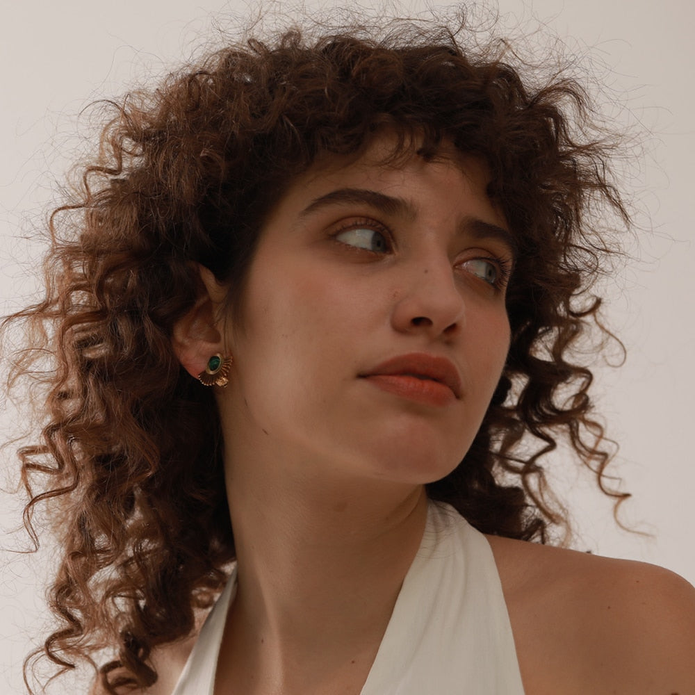 Brinco Ear Clip com Pedra Natural e Ouro 18K