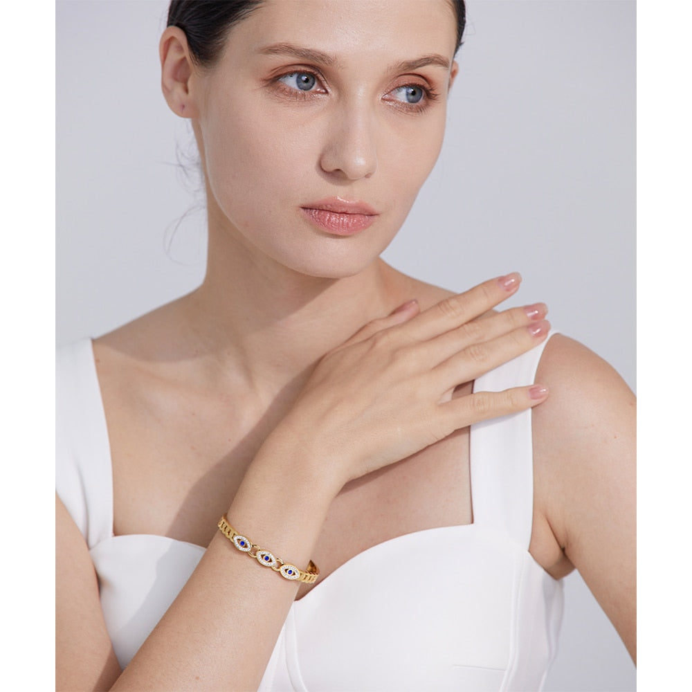 Bracelete Olho Grego em Zircônias em Ouro 18k ou Prata 925