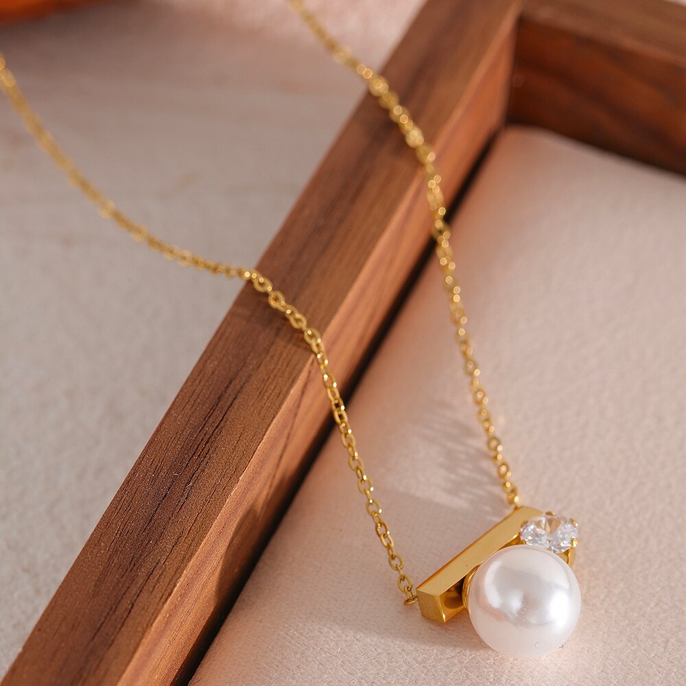 Colar Standard de Pérola e Zircônia em Ouro 18K