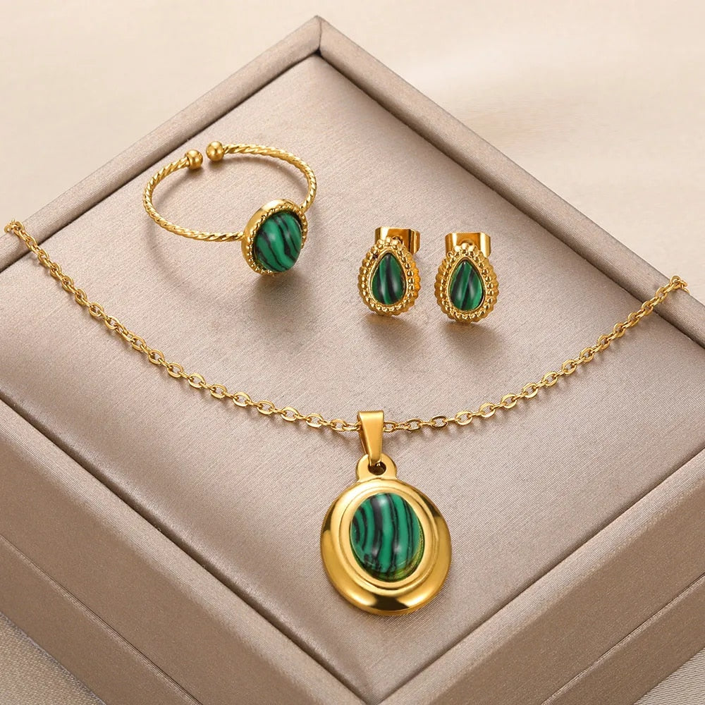 Conjunto 3 Peças Faye em Ouro 18K - Anel Ajustável
