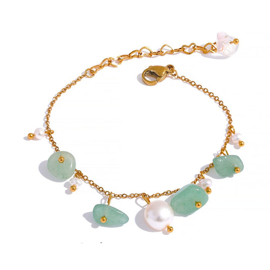 Pulseira Pedras Naturais e Pérolas Barrocas em Ouro 18K