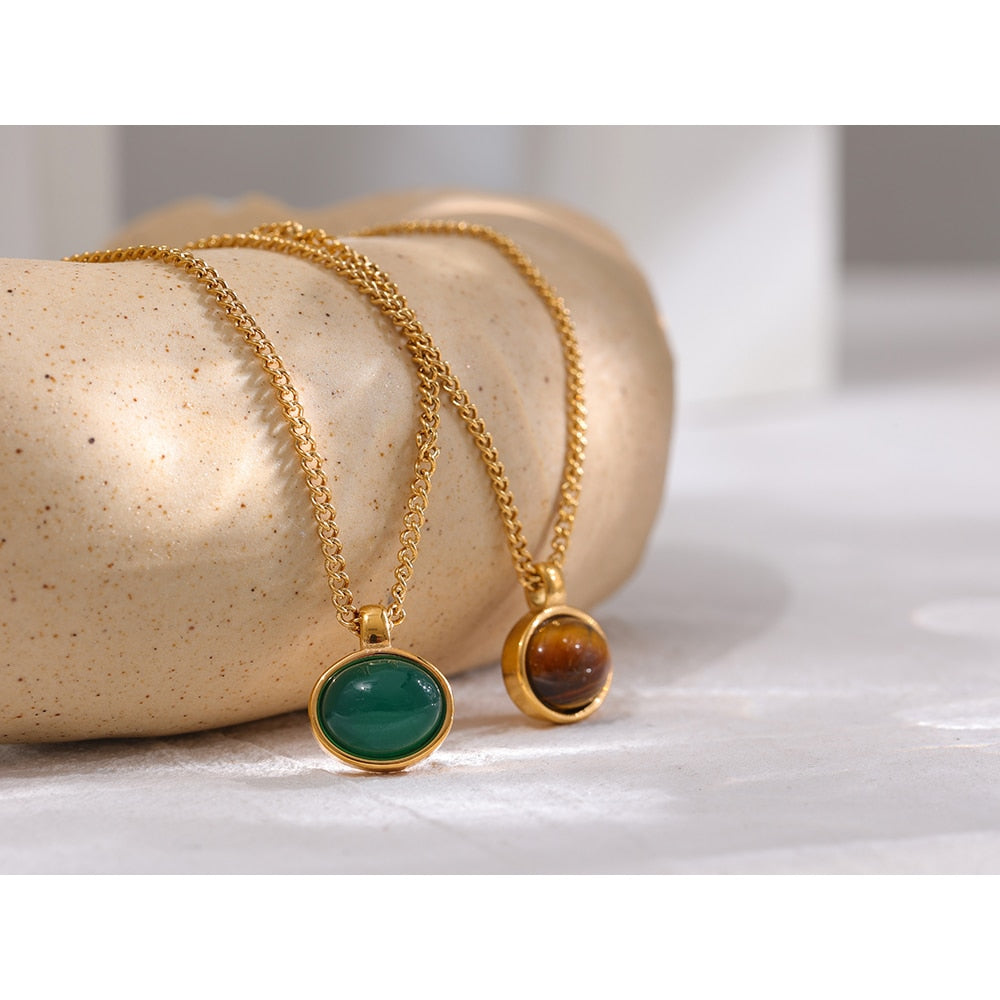 Colar Poggi em Ágata Verde ou Pedra Tigre