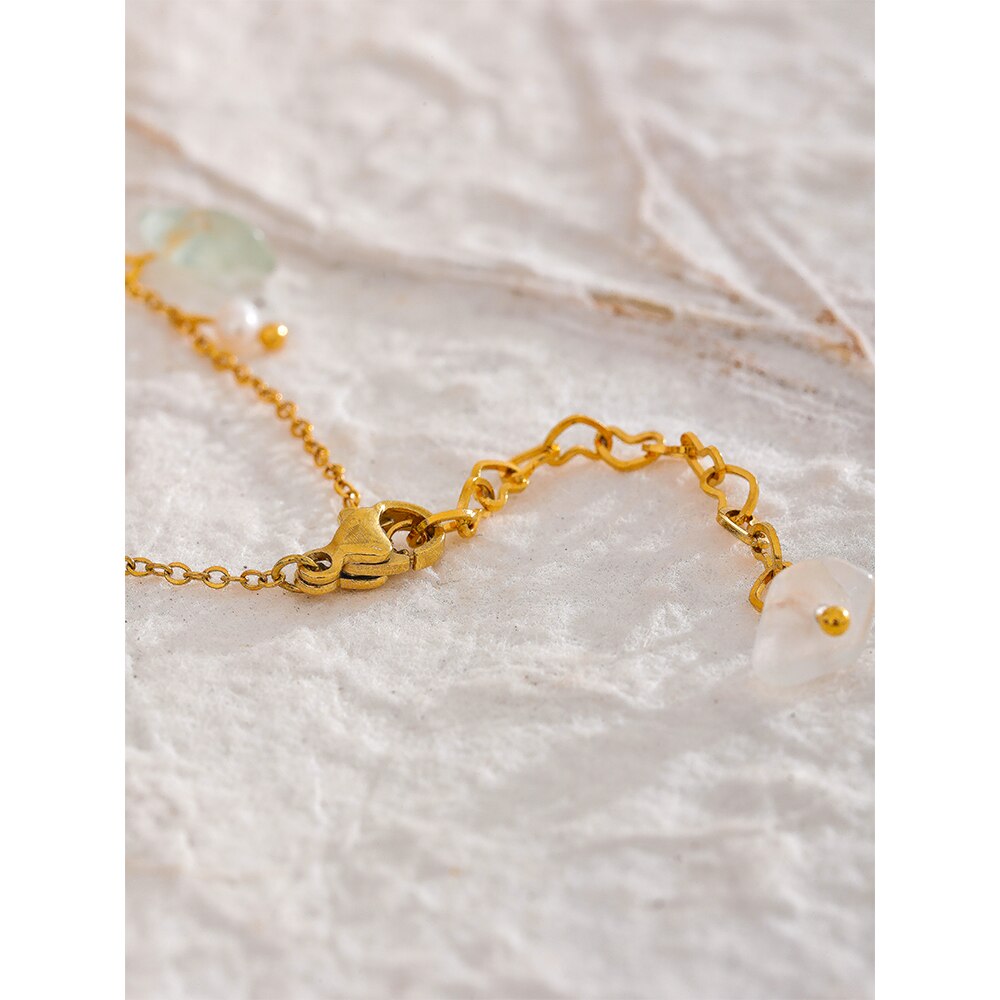 Pulseira Pedras Naturais e Pérolas Barrocas em Ouro 18K