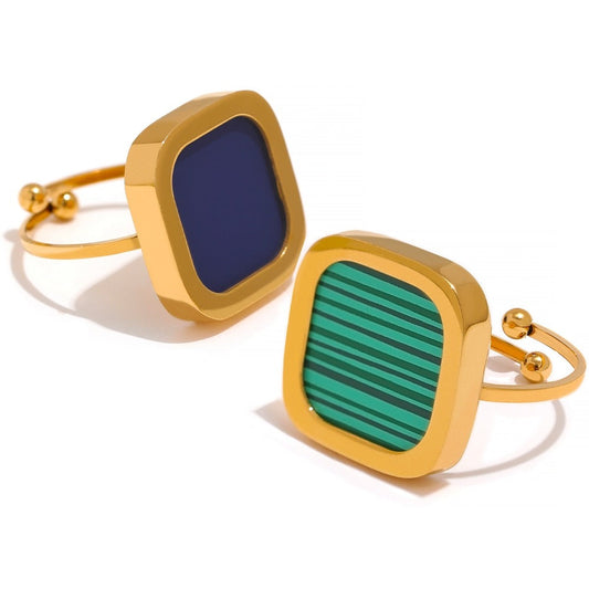 Anel Quadrado Acrílico em Ouro 18K