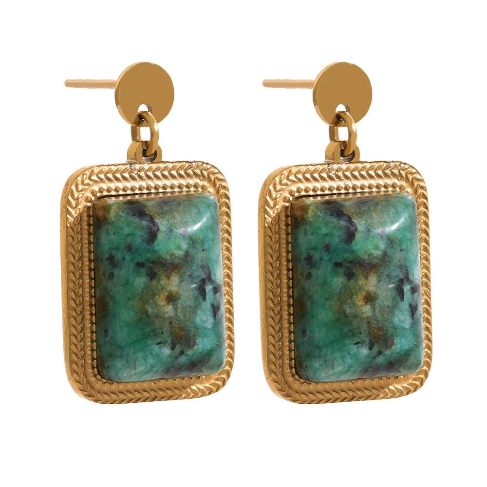Brinco Square Quadrado com Turquesa Africana Ouro 18K