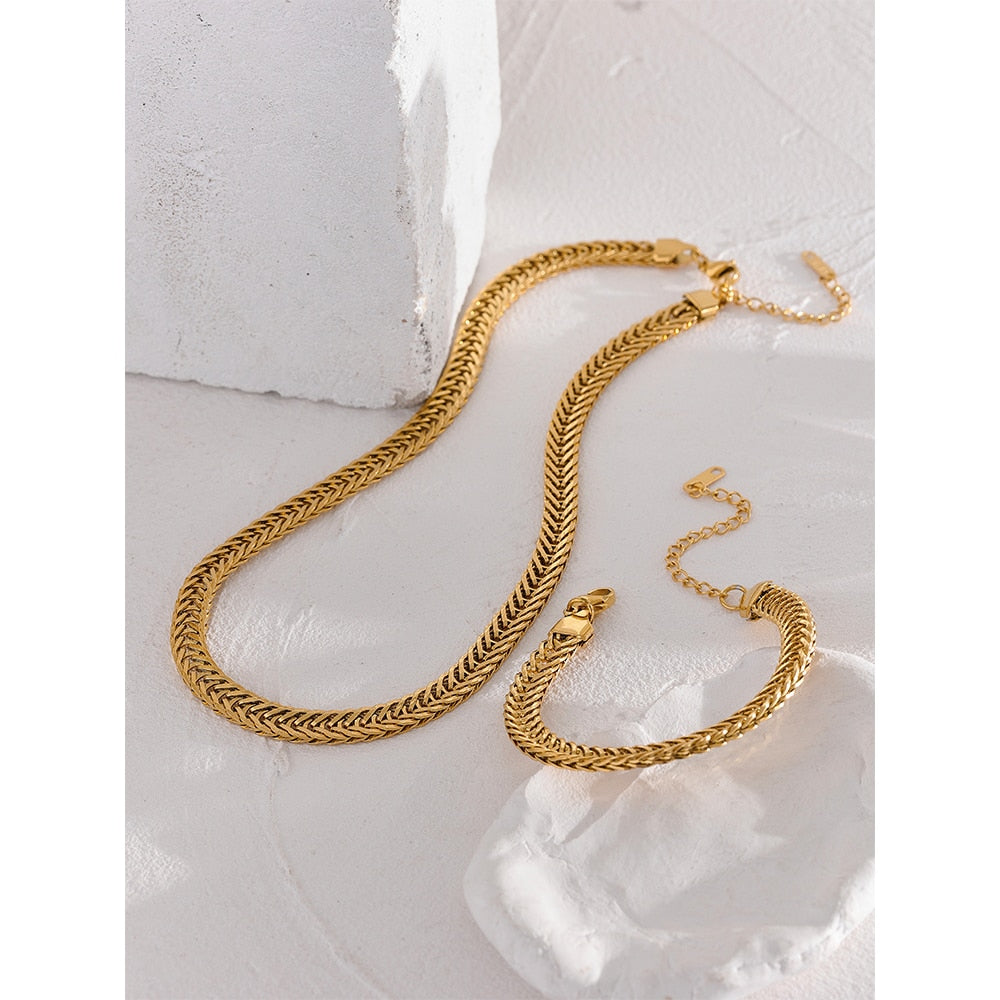 Conjunto Colar e Pulseira Veneziana em Ouro 18K