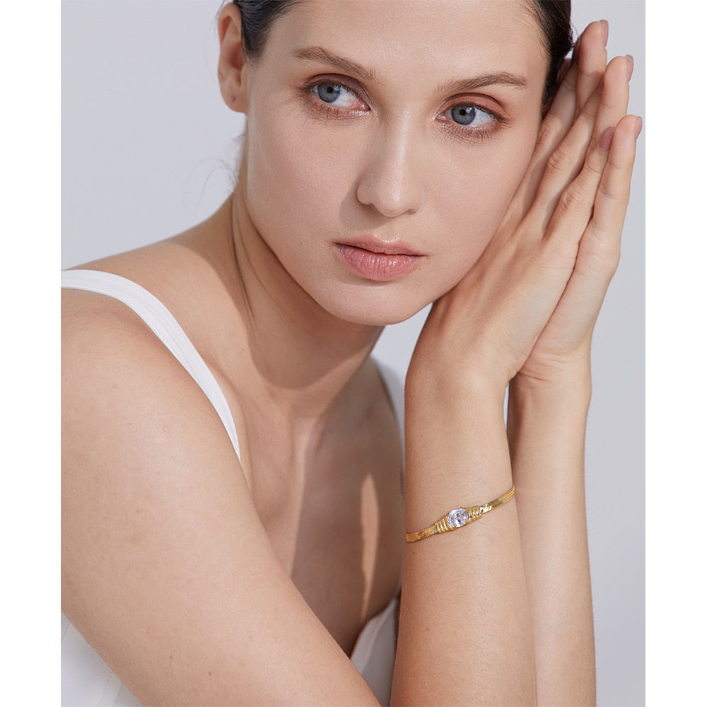 Pulseira Zircônia Solitária em Malha de Prata 925 e Ouro 18K