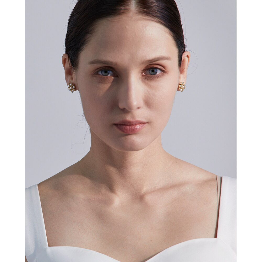 Conjunto Colar e Brincos Bouquet de Pérolas e Zircônia