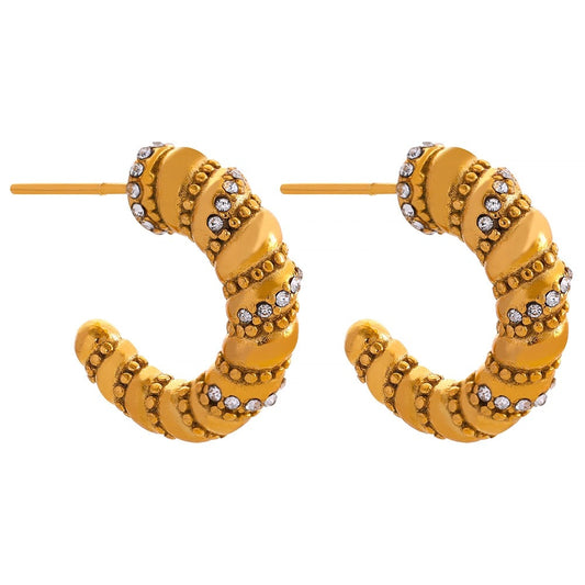 Brinco Croissant Cravejado de Zircônias Ouro 18K