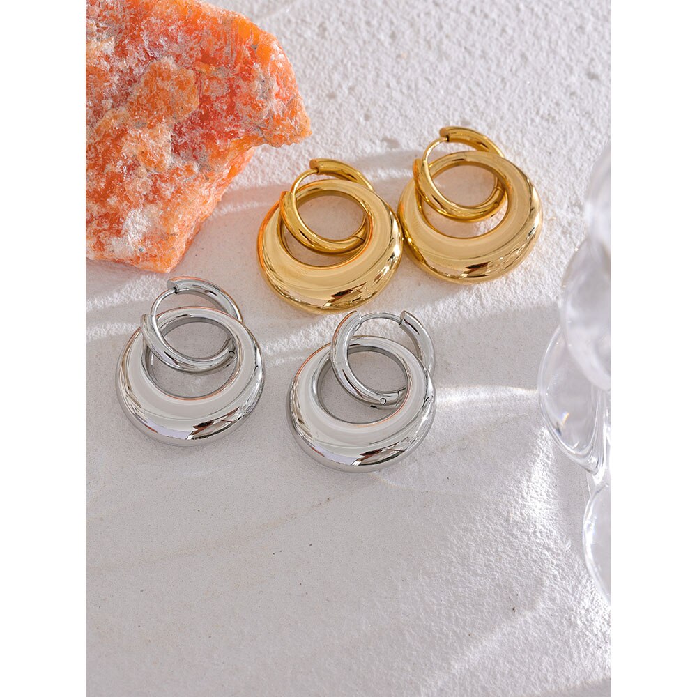 Brinco Argola Dupla em Ouro 18K e Prata 925