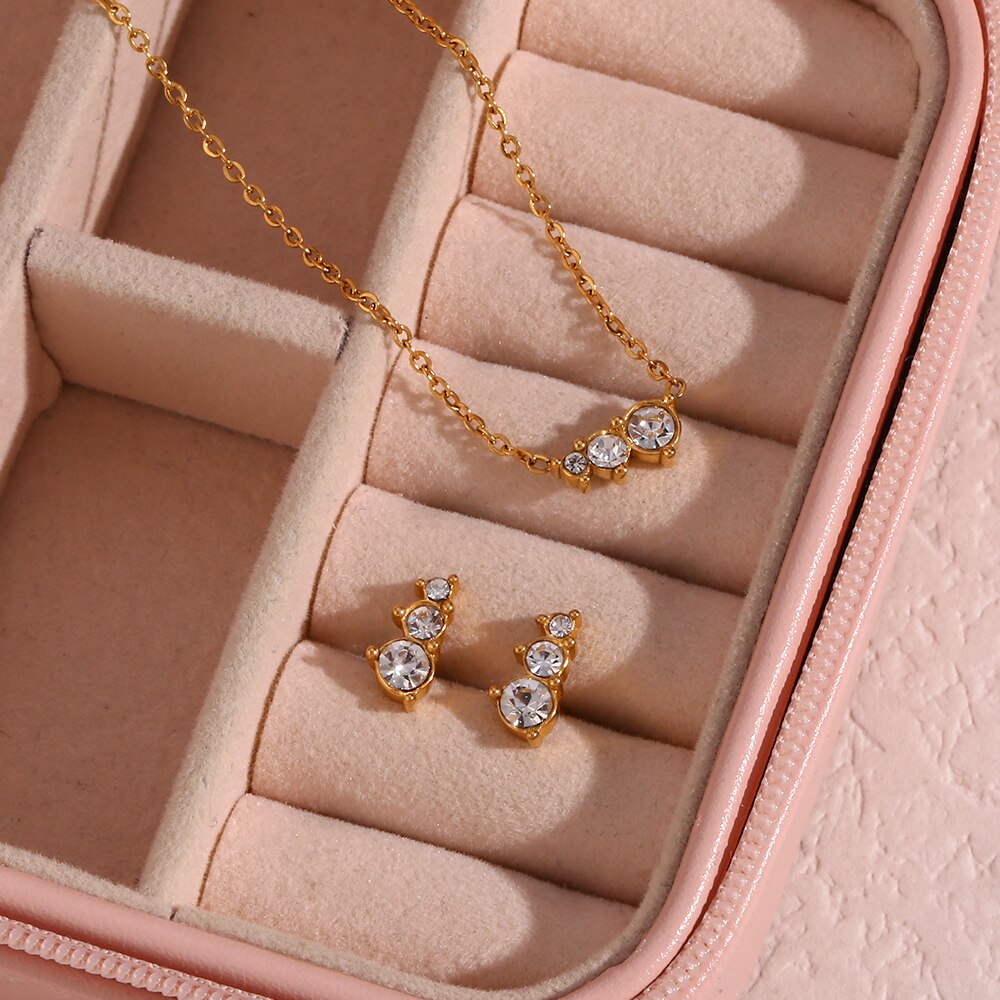 Conjunto Colar e Brincos Delicarium em Ouro 18K e Zircônias